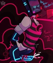 alastor_(hazbin_hotel) anal anal_sex begging bound disco_draws hidden_eyes impossible_fit male male_penetrated offscreen_character tentacle tied_up vox_(hazbin_hotel)