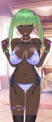 ass bimbo bimbofication bra breasts dark-skinned_female dark_skin ebonization female gender_transformation hair_color_change hourglass_figure mid-transformation midriff mtf_transformation navel nemblacktype3 panties race_swap suit transformation underwear