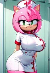 ai_generated amy_rose amy_rose_(boom) big_breasts big_butt blush hospital looking_at_viewer nurse sega sonic_(series) sonic_the_hedgehog_(series)