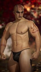 3d 3d_(artwork) 3d_model bald bald_man black_thong bulge bulge_through_clothing dark-skinned_male dark_skin evil haviksluz male male_focus male_only mortal_kombat mortal_kombat_1_(2023) muscular muscular_male netherrealm_studios outworld outworlder quan_chi red_markings scantily_clad solo solo_focus solo_male sorcerer thong_only viewed_from_behind villain zaddy