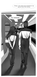 2girls android comic data dialogue english_text female greyscale human male monochrome spaceship spaceship_interior speech_bubble star_trek star_trek_the_next_generation starfleet_uniform straight tagme text