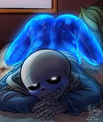 blush blush blushing_at_viewer ectobody face_down_ass_up fallen_ghost_angel_(artist) hoodie looking_at_viewer sans socks undertale