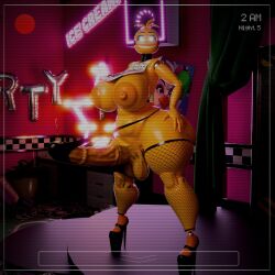 3d animatronic beak five_nights_at_freddy's flaccid fnaf futa_only futanari high_heels horse_penis horsecock horsecock_futanari manufatura pantyhose self_upload solo tagme thong toy_chica_(axylpup) toy_chica_(fnaf) yellow_skin