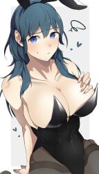 1girls alternate_costume blue_eyes breasts bunny_ears bunny_girl bunnysuit byleth_(fire_emblem) byleth_(fire_emblem)_(female) cleavage female female_only fire_emblem fire_emblem:_three_houses large_breasts looking_at_viewer nintendo shikohatsu solo teal_hair