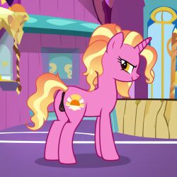 ai_generated ass equid equine female female_only feral friendship_is_magic fur hair hasbro horn luster_dawn_(mlp) mammal my_little_pony orange_hair pink_body pink_fur smile unicorn