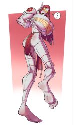 1female 2024 2d_(artwork) bandages_around_chest barefoot big_breasts comfysaur elaine_(comfysaur) feet_up jongrave loincloth long_hair_female looking_back markings muscles muscular_female solo_female top_heavy top_heavy_breasts