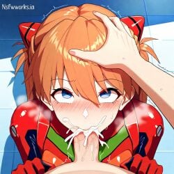 1boy 1girls ai_generated asuka_langley_sohryu blowjob cum female grabbing_penis hair hand_on_head handjob large male neon_genesis_evangelion neopn_genesis_evangelion nsfwworks.ia orange penis pov smile