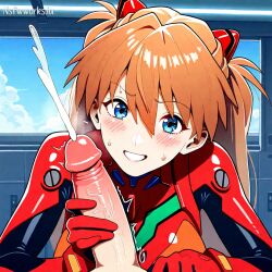 1boy 1girls ai_generated asuka_langley_sohryu cum female grabbing_penis hair handjob large male neon_genesis_evangelion neopn_genesis_evangelion nsfwworks.ia orange penis pov smile