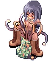 1girls 2d alchemist alchemist_(ragnarok_online) animated artist_request black_hair blue_hair blush boots dark_skin female fucked_senseless fucked_silly gif hydra loop pixel_art ragnarok_online restrained tentacle