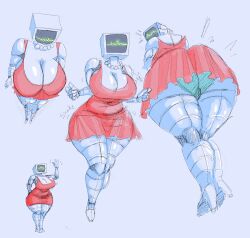 1girls 2d ass big_ass bigoldoinks dress female female_only full_body humanoid karen_plankton necklace pearl_necklace red_dress robot robot_girl robot_humanoid screen_face solo solo_female spongebob_squarepants tv tv_head