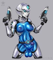 1futa alien android armor belt blue_eyes blue_skin breasts dual_wielding erection exposed_torso functionally_nude futa_only futanari g1r0r0 gun harness intersex large_breasts large_penis navel nipples penis solo solo_futa standing tactical_nudity testicles weapon