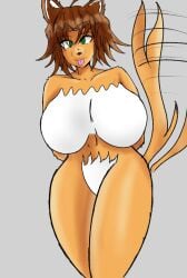 big_breasts big_thighs brown_hair furry furry_ass furry_ears furry_female furry_oc furry_tail green_eyes lips orange_body original original_character short_hair tongue tongue_out