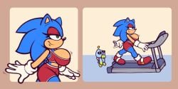 1girls 2d 2d_artwork alternate_dimension big_breast big_breasts blue_fur bouncing_breasts breasts chao_(sonic) clothing cocomaniadx eyelashes eyeshadow female furry gloves green_eyes huge_breasts lipstick rule_63 sega shorts sonic_(series) sonic_the_hedgehog sonic_the_hedgehog_(series) sonique_the_hedgehog sports_bra stunnerpony thick_ass thick_hips thick_legs thick_thighs thighs thin_waist tight_clothing