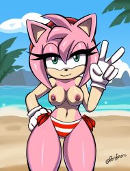 1girls 2d 2d_(artwork) 2d_artwork 3:4_ratio accessory amy_rose anthro areola artist_name background beach bikini braless breasts clothing cloud color colored detailed digital_drawing digital_drawing_(artwork) digital_media digital_media_(artwork) eulipotyphlan eyelashes female female_only genitals gesture gloves hairband hand_on_hip hand_on_own_hip handwear hedgehog mammal navel nipples no_bra no_sex no_shirt nude outside patreon plant public public_topless pussy renaspyro rose sand sea sega sign sky smile solo sonic_(series) standing thick thighs third-party_edit topless topless_anthro topless_female tree uncensored uncensored_breasts v-sign water