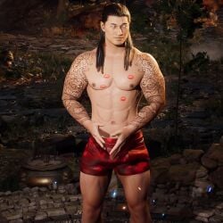 3d 3d_(artwork) 3d_model black_hair boxers_only demigod haviksluz kisses lipstick_marks liu_kang male male_focus male_only male_solo mortal_kombat mortal_kombat_1_(2023) muscles muscular muscular_male netherrealm_studios romantic smiling solo solo_focus solo_male tattoo_on_arm tattooed_arm valentine's_day valentines_day