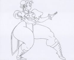 1girls armlet asian asian_female ass big_ass billcast bracelet capcom chun-li curvy curvy_female earrings female female_only fighting_stance fully_clothed hair_bun hair_buns handdrawn huge_ass line_art lips long_legs medium_breasts shoes solo street_fighter thick thick_legs thick_thighs thighs thunder_thighs traditional_media traditional_media_(artwork) white_background wide_hips