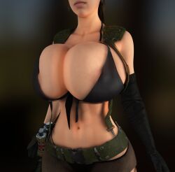 1girls 3d 3d_(artwork) alternate_breast_size areola_slip areolae areolae_slip bikini bikini_bottom bikini_top black_bikini black_bikini_bottom black_bikini_top breasts breasts_bigger_than_head brown_hair cleavage enormous_breasts female female_only female_solo gigantic_breasts gloves hourglass_figure huge_breasts human human_female human_only metal_gear metal_gear_solid metal_gear_solid_v midriff nipples nipples_visible_through_clothing panties quiet_(metal_gear) revealing_clothes skimpy skimpy_clothes slim_waist small_waist solo solo_female thick_thighs thighs thin_waist top_heavy top_heavy_breasts vaako wide_hips