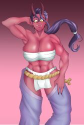 abs female_only katsuu_nsfw muscular_female oni original_character red_skin sharp_teeth solo_female tagme