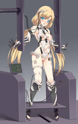 angela_balzac blonde_hair blue_eyes bondage breasts clothing collar expelled_from_paradise female highres kuro_(kuronell) long_hair looking_at_viewer nipples pussy solo tied_hair torn_clothes twintails uncensored very_long_hair