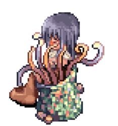 1girls 2d alchemist alchemist_(ragnarok_online) animated artist_request black_hair blue_hair blush boots dark_skin female fucked_senseless fucked_silly gif hydra loop pixel_art ragnarok_online restrained tentacle