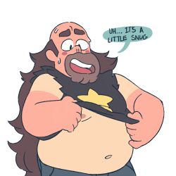 1boy balding blush chubby greg_universe male_only onemanvanband solo solo_male steven_universe sweat tan_lines tight_fit white_background