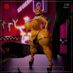 3d animatronic beak bright_pupils erection evil_smile five_nights_at_freddy's flaccid fnaf futa_only futanari heart-shaped_pupils high_heels horse_penis horsecock horsecock_futanari looking_at_viewer manufatura pantyhose self_upload sharp_teeth solo tagme thong toy_chica_(axylpup) toy_chica_(fnaf) yellow_skin