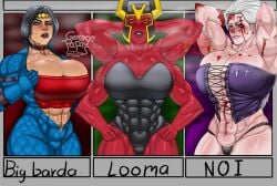 3girls 4_arms 4_eyes abs barda_free ben_10 big_ass big_barda big_breasts blood blue_eyes crossover curvy curvy_female dc dc_comics don_george dongeorgep dorohedoro female female_only gilf grey_hair huge_breasts human looma_red_wind milf mister_miracle_(series) multi_arm multi_eye multi_limb multiple_girls muscular_arms muscular_back muscular_female noi_(dorohedoro) pose red_eyes smile sweat the_new_gods white_hair