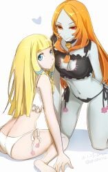 2girls ass bell_choker bell_collar belly_button blonde_female blonde_hair blue_eyes blunt_bangs cat_cutout cat_lingerie choker cleavage cleavage_cutout eyebrows eyelashes female female_only long_hair lulubuu midna midriff multiple_girls navel orange_hair panties princess_zelda red_eyes skyward_sword smile smiling smiling_at_viewer the_legend_of_zelda thighs twili_midna twilight_princess zelda_(skyward_sword)