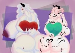 absurd_res asriel_dreemurr ass belly big_breasts big_butt bovid breasts duo female female/female fur hi_res horn huge_breasts huge_butt incestuous_temptation mammal moyco stripes toriel undertale undertale_(series) white_body white_fur