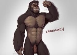 anthro balls bara bigfoot flaccid flexing forge_(artist) furry male male_only muscles muscular nude penis solo solo_male