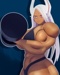 1girls 3d 3d_(artwork) abs anime athletic athletic_female big_breasts boku_no_hero_academia breasts dark-skinned_female dark_skin exercise female female_focus female_only long_hair manga miruko muscular muscular_female my_hero_academia rabbit_ears rabbit_girl red_eyes rumi_usagiyama sala3d solo solo_female solo_focus toned toned_female training white_hair