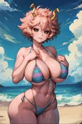 1girls abs ai_generated antennae ashido_mina ass beach bikini bimbo bimbo_body black_sclera boku_no_hero_academia cleavage fat_ass female grin hands_on_own_chest horns looking_at_viewer midriff mina_ashido my_hero_academia navel ocean outdoors outside parted_lips pink_hair pink_skin short_hair side-tie_bikini skindentation sky smile solo stable_diffusion tampopo thighs toned toned_female underboob waves yellow_eyes