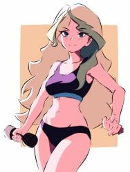 1girls b1iz4rd belly belly_button big_breasts blizzard_(artist) blue_eyes cabbage_hair clothed diana_cavendish dumbbell female female_only green_hair hips large_breasts little_witch_academia looking_at_viewer nobility noble noblewoman solo solo_female studio_trigger tagme thighs thin tummy weightlifting weights working_out workout workout_clothes