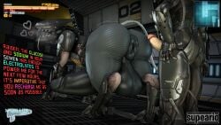 anthro ass back_view balls big_ass big_butt big_penis blade_wolf canid canine cyborg dialogue english_text erection from_behind gay heart hi_res hud huge_ass human hyper_penis imminent_sex inviting inviting_to_sex living_machine machine male male/male male_only map metal_gear_rising metal_gear_rising:_revengeance moan penis presenting presenting_ass presenting_butt presenting_hindquarters  robot supeario tagme tail text tongue tongue_out