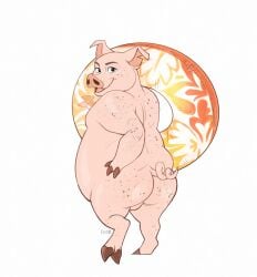 2024 anthro artist_name ass backsack balls basil_(urbansaint) biped button_ears cloven_hooves curled_tail digital_drawing_(artwork) digital_media_(artwork) domestic_pig ershd exposure_variation feet fingers floppy_ears freckles full-length_portrait genitals hand_on_hip hi_res holding_pool_toy hooved_fingers hooves looking_at_viewer looking_back looking_back_at_viewer male mammal monotone_body nude on_one_leg open_mouth open_smile overweight pink_body pool_toy portrait rear_view short_tail simple_background smile smiling_at_viewer solo standing suid suina sus_(pig) swim_ring tail three-quarter_view white_background