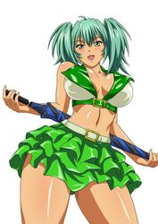 green_eyes green_hair green_skirt ikkitousen multiple_tails ryofu_housen umbrella