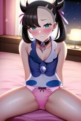 ai_generated bed confused horny hunched_over marnie_(pokemon) panties pokemon shy thighs