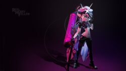 16:9 1girls 3d black_footwear black_gloves black_hair black_legwear black_shorts black_topwear blender callie_(splatoon) crop_top earrings eyewear eyewear_on_head full_body glasses_on_head gloves gradient_background gradient_hair half-closed_eyes hero_roller_(splatoon) high_heels holding_weapon hypno_shades_(splatoon) lens_flare looking_at_viewer midriff octo_callie official_alternate_costume panties pantyhose pink_panties realhenryfellow reverse_grip roller_(splatoon) short_eyebrows short_shorts short_sleeves simple_background solo solo_female spikes splatoon splatoon_2 standing stomach_tattoo sunglasses tattoo tentacle_hair thick_eyebrows twintails two-tone_hair underboob very_long_hair wo262_(3d_model_style) yellow_eyes