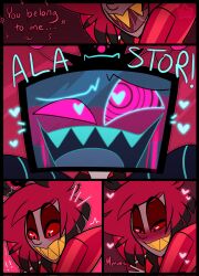 2boys ahe_gao alastor_(hazbin_hotel) blush disco_draws drooling gay heart-shaped_pupils male/male vox_(hazbin_hotel)