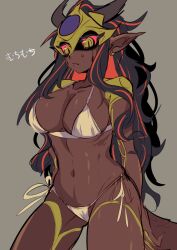 1girls black_hair dark-skinned_female dark_skin dragon_eyes horns ifrit long_ears pointy_ears red_eyes rule_63 solo_female tail tensei_shitara_slime_datta_ken white_panties white_topwear