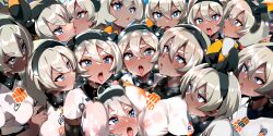 14girls 6+girls ai_generated bea_(pokemon) blue_eyes blush clones female female_only greninjaja grey_hair human kissing licking looking_up mouth_open multiple_girls nipples_visible_through_clothing pokemon pokemon_ss saliva selfcest sweat sweating tongue tongue_out yuri