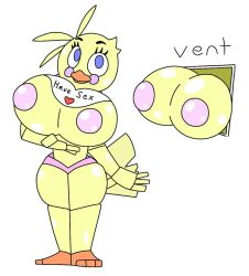 1girls anthro breasts_out chica_(fnaf) five_nights_at_freddy's itisspermo looking_at_viewer naked_female vent yellow_body