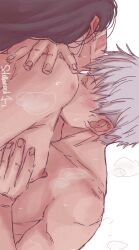 1boy 1girls blush breasts female hand_on_breast jujutsu_kaisen kissing kissing_neck male male_focus nude_female nude_male passionate satoru_gojo scar straight utahime_iori white_hair