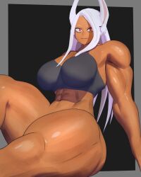 1girls 3d 3d_(artwork) abs anime athletic athletic_female big_breasts boku_no_hero_academia breasts dark-skinned_female dark_skin female female_focus female_only long_hair manga miruko muscular muscular_female my_hero_academia rabbit_ears rabbit_girl red_eyes rumi_usagiyama sala3d solo solo_female solo_focus toned toned_female white_hair