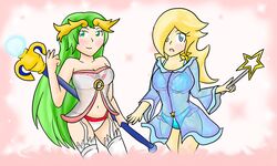 crossover female green_hair human kid_icarus lingerie mario_(series) nintendo palutena princess_rosalina see-through super_smash_bros. xero-j