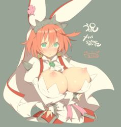 2014 blue_eyes breasts breasts_out elphelt_valentine fbc female guilty_gear guilty_gear_xrd habit headband highres large_breasts nipples pink_hair short_hair solo spiked_hairband