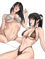 1girls belly_button big_breasts bikini black_hair breast_squeeze curvy face_scar female female_only good_artwork hair_ribbon imeko_san jujutsu_kaisen long_hair looking_at_viewer scar slim_waist solo thick_thighs tied_hair underwear utahime_iori wide_hips