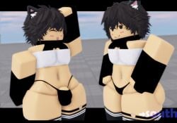 1femboy 3d 3d_model artist_name baseplate bikini_bottom black_hair blush bulge cat_ears catboy erosteria fat_ass femboy femboy_only fluffy_hair looking_at_viewer male male_focus male_only pale_skin posing roblox robloxian simple_background smiling southphoria southsets tagme thong version_comparison watermark