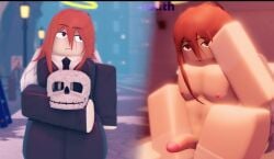 1boy 1femboy 3d 3d_model androgynous angel_devil_(chainsaw_man) angel_halo angel_wings chainsaw_man clothed erosteria femboy femboy_only gay halo long_hair naked nipples nude penis red_hair roblox robloxian skull southphoria southsets suit tagme watermark wings