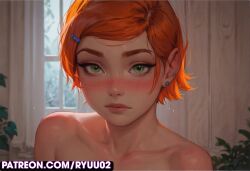 ai_generated ass ass_focus ben_10 big_ass big_breasts gwen_tennyson gwen_tennyson_(classic) looking_at_viewer medium_breasts naked orange_hair pink_nipples portrait pose ryuuziken01 short_hair